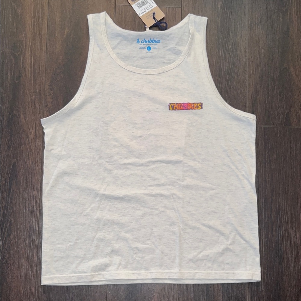 Chubbies - The Wind Slammer Oatmeal Heather Tank with Colorful Logo, Size: Large